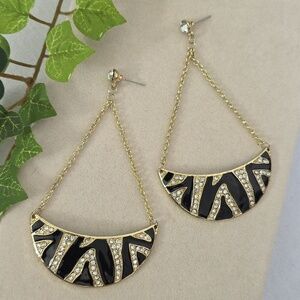 Gold with Black Enamel Zebra Print Drop Earrings